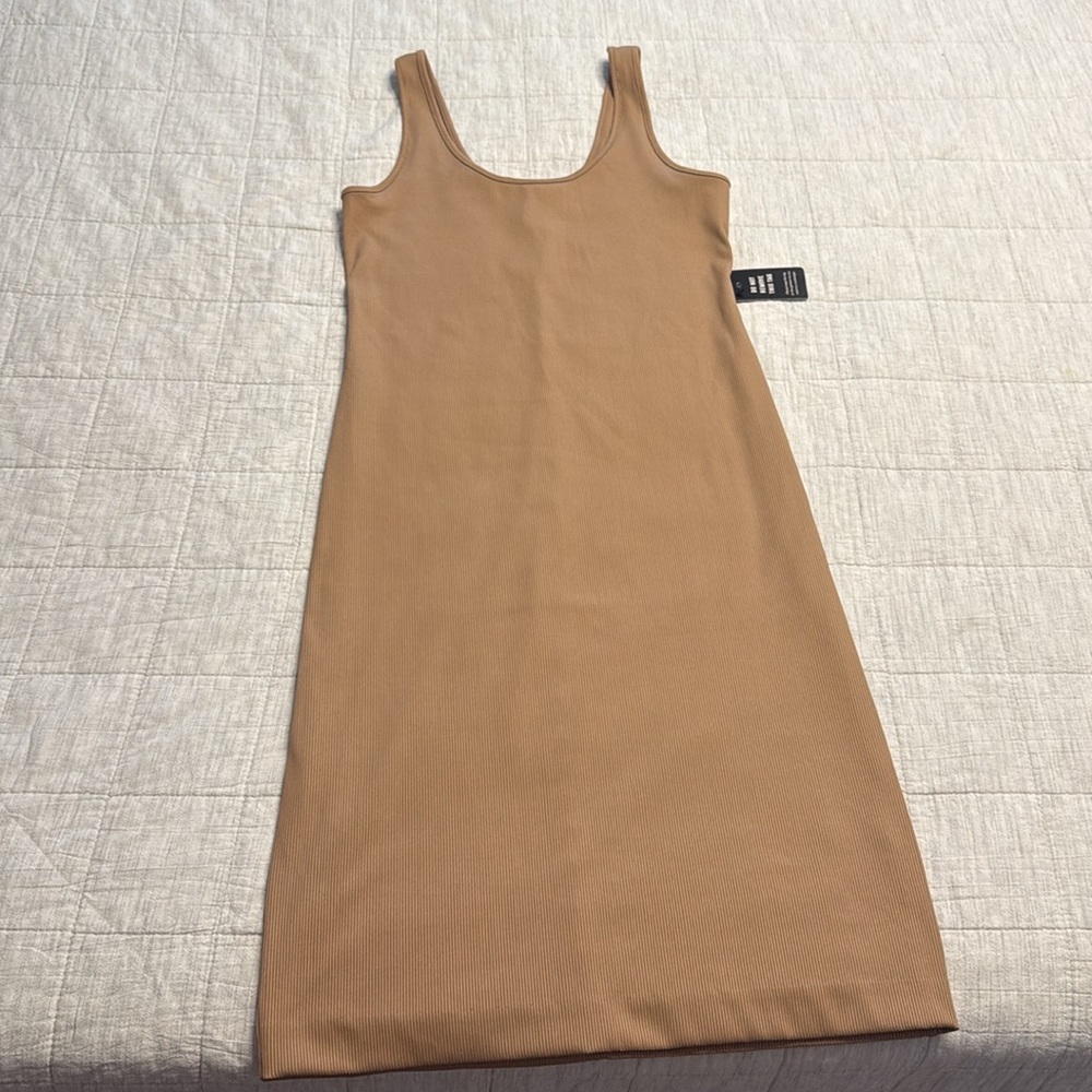 Express Medium Tan Ribbed Tank Top Midi Dress